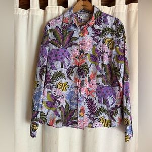 Carlisle shirt — elephants, fish, flowers, birds